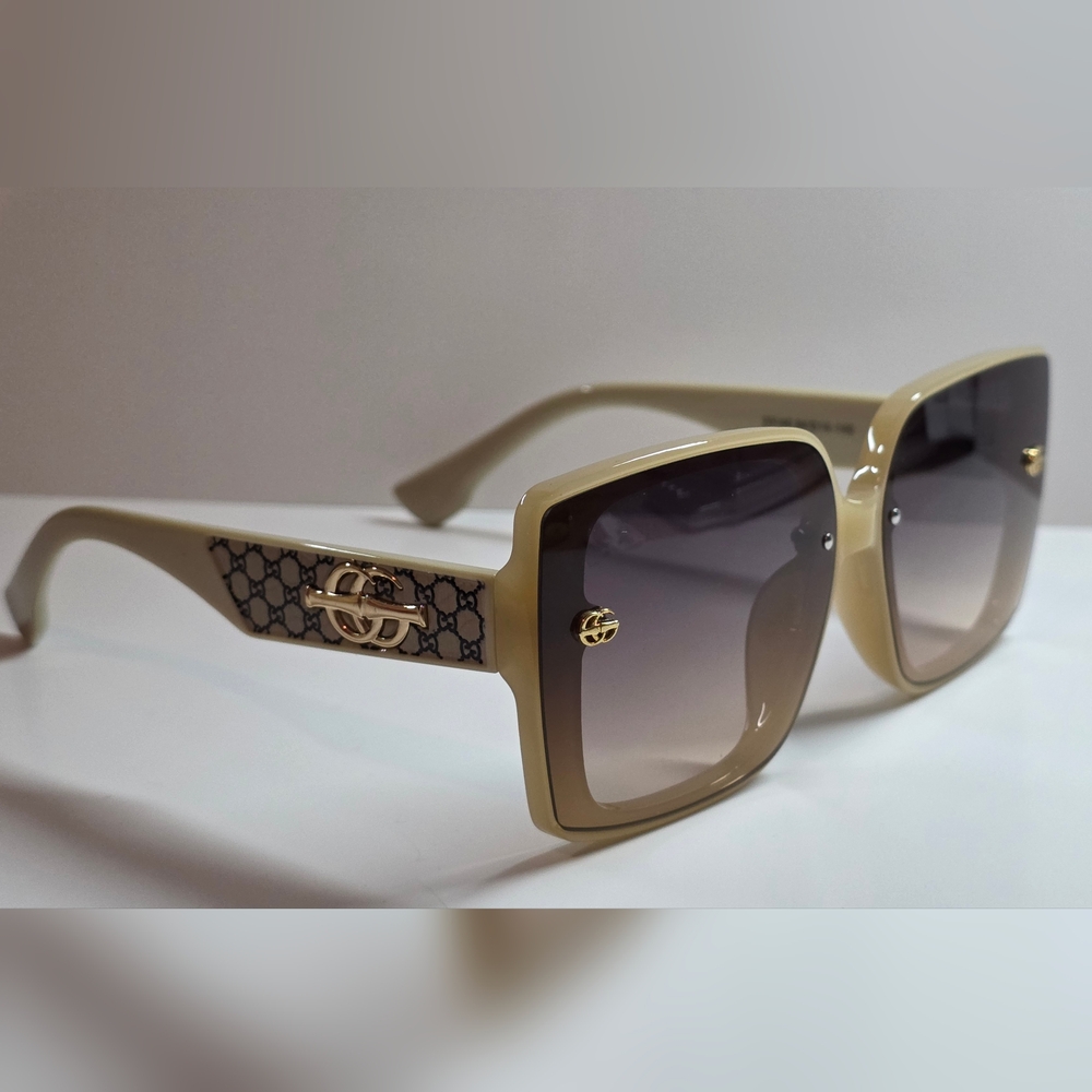 Designer Beige Sunglasses with Gold Accents